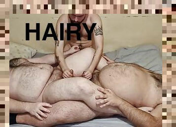 Three hairy bears suck each others cocks and cum on their hairy chests