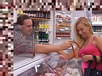Blonde teen gets her ass banged hard by horny butcher