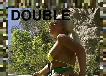 Double penetration in a hiking trip for blonde