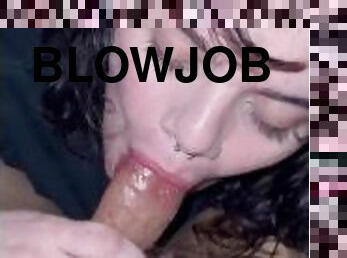 Whore gives blowjob before work