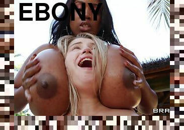 Ebony with massive tits shares lustful lesbian XXX with petite blonde