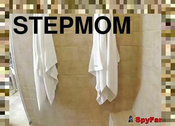 Cheeky son watches beautiful stepmom taking shower & fucks her