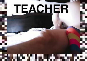 Cute School Friend Riding Her Tight Pussy Until She Cums On Her Teacher