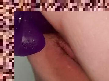 FUCKING BIG PURPLE DILDO IN SHOWER