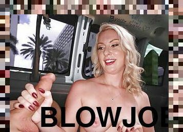 Blonde beauty shakes the big inches and prepares for a wild bang bus fuck
