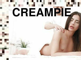 remaja, creampie-ejakulasi-di-dalam-vagina-atau-anus-dan-keluarnya-tetesan-sperma, membenturkan, berambut-cokelat, payudara-kecil