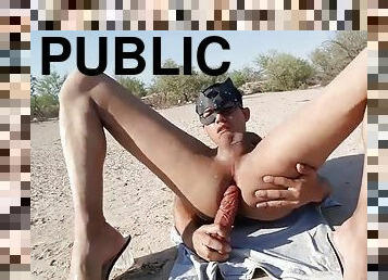Beautiful trans receives a thick dildo in her ass naked in public rich penis high heels delicious ass and hot legs enjoy it