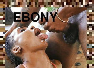 Horny BF Interrupts Her Yoga - ebony Demi Sutra gets cum in mouth