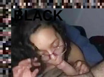 Petite black girl deep throats fat cock aggressively
