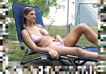 Sexy brunette teen outdoor masturbation