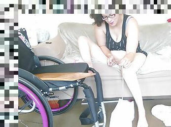 Paraplegic Purplewheelz Uses Catheter On Sofa