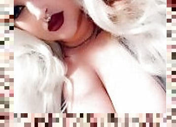 Busty Blonde Pulls Tits Out With Pierced Big Titties