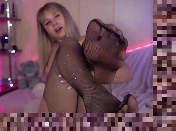 Perfect feet ???? in fishnet stockings. Sweet foot fetish with Ukrainian blonde