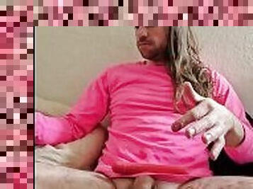 Long hair dont care. Bi guy uncut BWC solo play. PINK dildo.