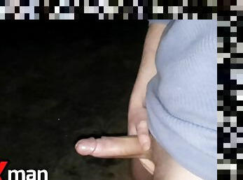 Showing off his beautiful cock in public until he has a big cum shot - SoloXman