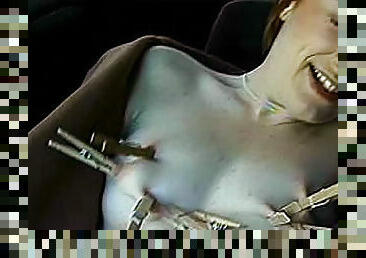 Nipple torture in the car
