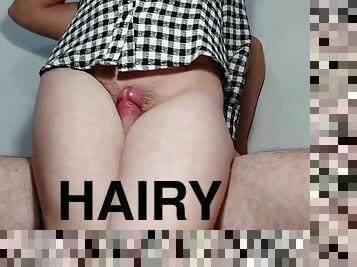 CUM ON HAIRY PUSSY AND PEEING ON PUSSY