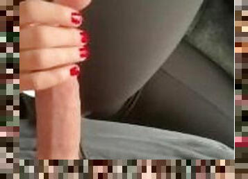 Red nails jerks fat cock