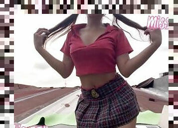 buntut, di-luar, awam, murid-perempuan, kurus, remaja, selebriti, pornstar, orang-jepun, gadis-indian