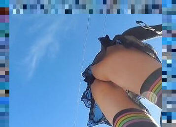 Teaser - Upskirt longboard view of my bare pussy