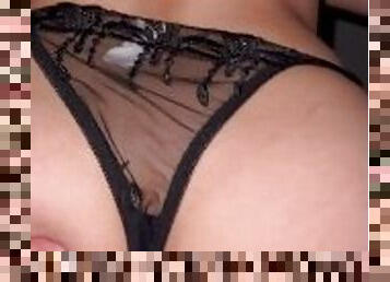 Andrea lets me break her cute black lace thong! Really very exciting!