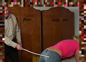 Sweet girl receives a hard caning