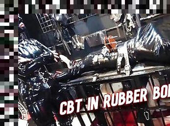 CBT in Rubber Bondage - Lady Bellatrix torments rubber gimp in straight jacket (teaser)