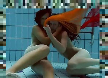 The most horny hot lesbian babes in the pool