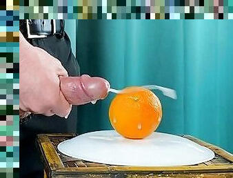 Sensual Cock Stroking for a Huge Cumshot on a Sweet Orange