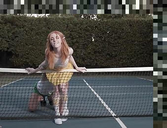 Tennis Couch Tries More Hand On Approach With Petite Red Teen - Madi Collins