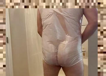 Plastic Bag Man Rides Dildo in Shower