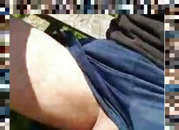jerking and flashing on public forest bench