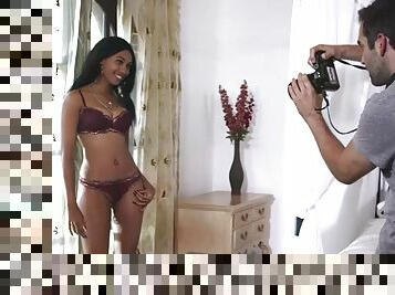 Ebony model getting fucked by her horny camera man