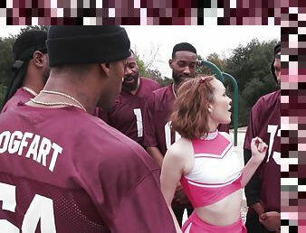 Cheerleader gangbang fucked in merciless scenes and covered in sperm