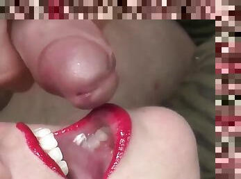Close Up of beautiful lips all over a cock