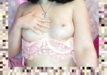Small tit worship in pink lace lingerie!????