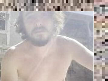 Uncut Bearded Stoner Jerks Outside and Cums Fully Exposed In The Sun