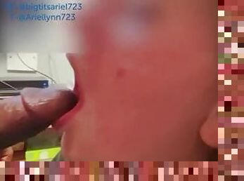 Big Titty wife sucking bbc at that adult theater . Cumshot included load 2/4 for the day.