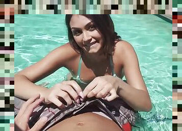 Hot gf trying anal sex by the pool