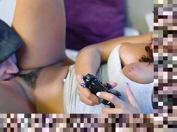 Girl plays video games while also fucking like a whore