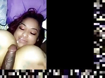 Cumshot on huge busty boobs