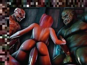 Animation GangBang horror porn where many monsters are fucking two bitches in asses