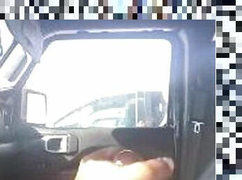 Public car masturbation in the Jeep dick flash