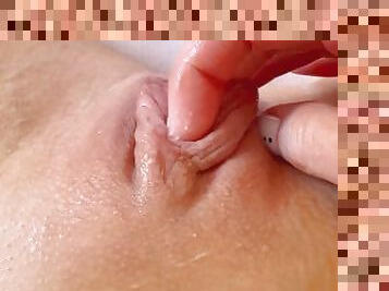 clitoris-bagian-atas-vagina-paling-sensitif, mastubasi, orgasme, vagina-pussy, sudut-pandang, basah