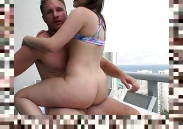 Curvy ass teen hard fucking on the balcony