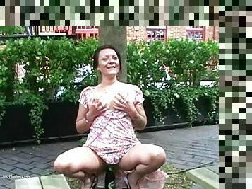 Filthy Shaz flashes and squirts in public