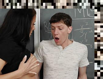 Young lad fucks busty mature teacher so hard that she begins craving it in the ass