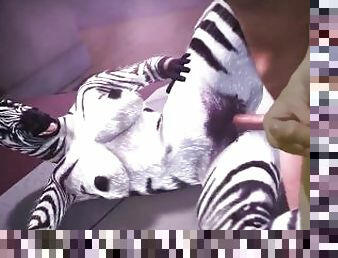 Furry in a striped suit takes a cock and moans gently