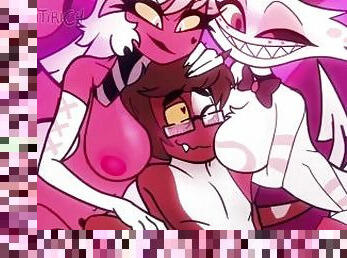 angel x oc x verosika FFM orgy bitch mommy hazbin hotel helluva boss femboy trap