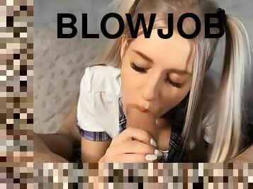 POV schoolgirl giving you handjob and blowjob